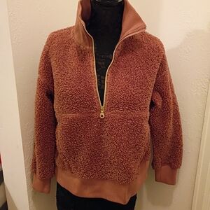 JoyLab Tan Sherpa Pullover with Gold Accents